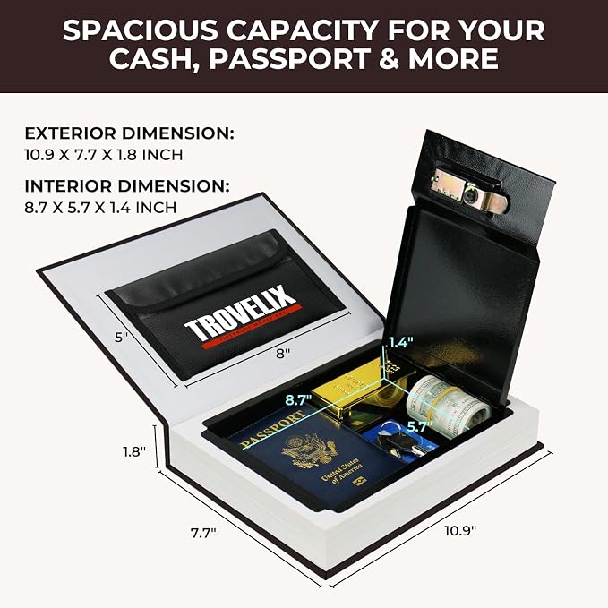 Book Safe with Combination Lock, Hidden Safe (10.9 x 7.7 x 1.8 Inch) with Fireproof Bag, Secret Diversion Safe, Hollow Book Box Hidden Storage, Money Safe Box for Cash (Bible)