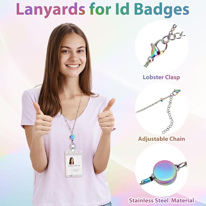 Lanyards for Id Badges Stainless Steel Badge Lanyards with 2 Pcs Waterproof Id Badge Holder Retractable Id Badge Lanyards Teacher Lanyard for Cruise Ship Key Cards Id Badges (Bright Blue)