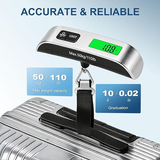 Digital Luggage Scale, 110lb Suitcase Weight Scale for Travel with Backlit LCD Display, 4-Unit Switching, Portable Hanging Baggage Scale for Luggage, Backpacks, Packages (Battery Included) | with Backlit LCD Display, 4-Unit Switching, Hanging Baggage S...