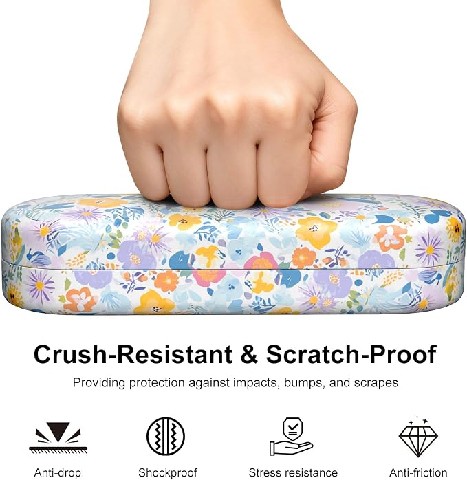 Hard Shell Leather Sunglasses Case,Classic Fashionable Cute Large Glasses Case for Women Men,Sunglass Eyeglasses
