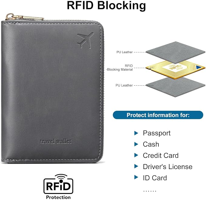 Passport Holder for Travel Women and Men RFID Passport Holder with Zipper Passport Case Passport cover Passport Wallet Travel Essentials and Accessories