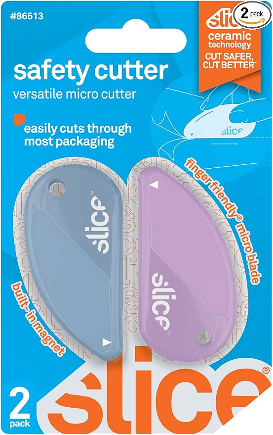 Slice Micro Safety Cutter | Safe Ceramic Box Cutter Lasting 11x Longer than Metal | Keychain Box Opener | Combo Pack | Sky + Lavender