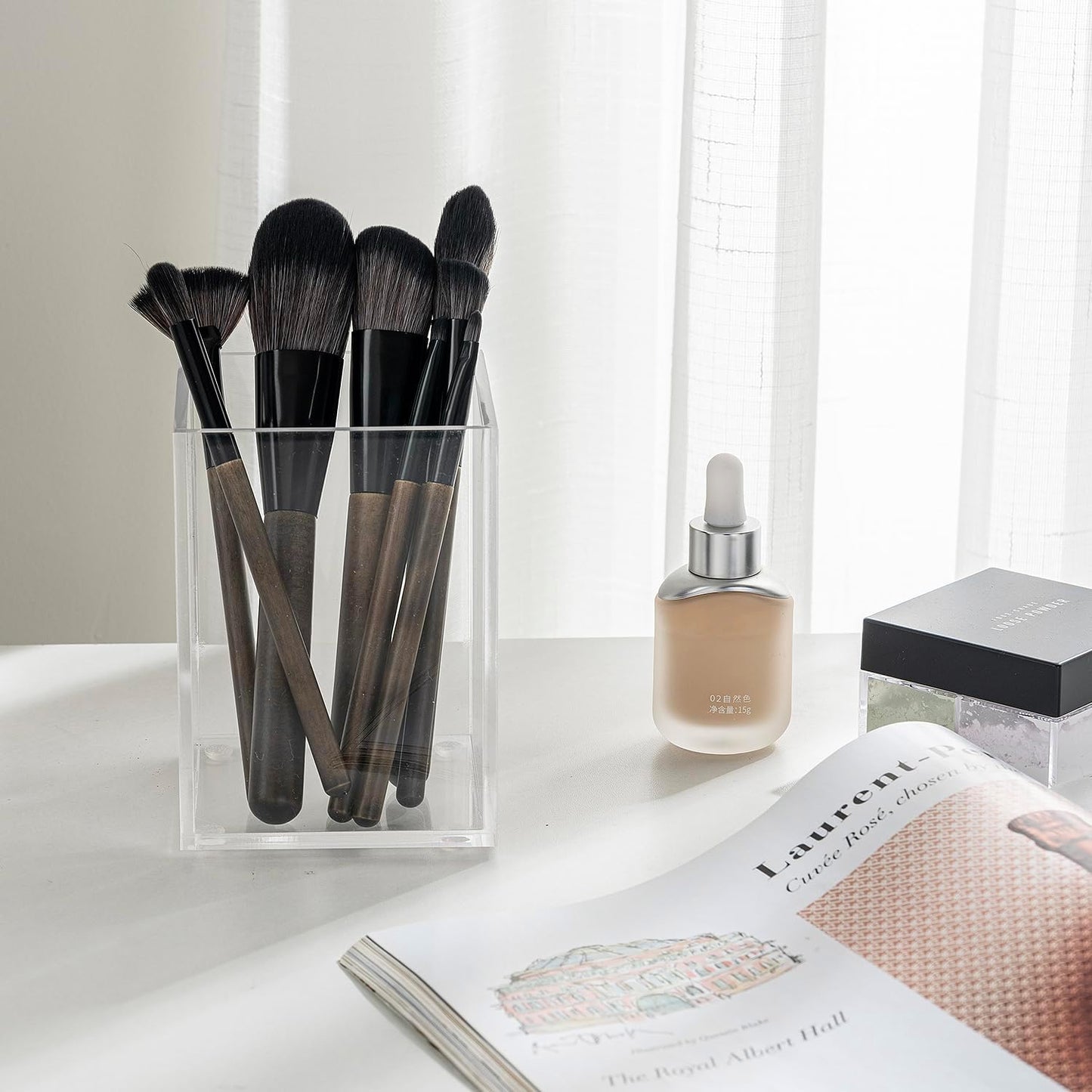 MyGift Modern Premium Clear Acrylic Desktop Pen Pencil Cup, Transparent Rectangular Office Desk Stationery Supplies Storage Organizer Holder, Set of 3