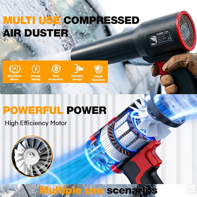 Thrust 1kg，Electric Cordless Leaf Blower,Handheld Electric Leaf Blower, Mini Jet Dry Blower ，Large car Dryer air Blower Turbo Fan，for Lawn, Leaves, Car, Home (for dewalt batteris【no batteris】)