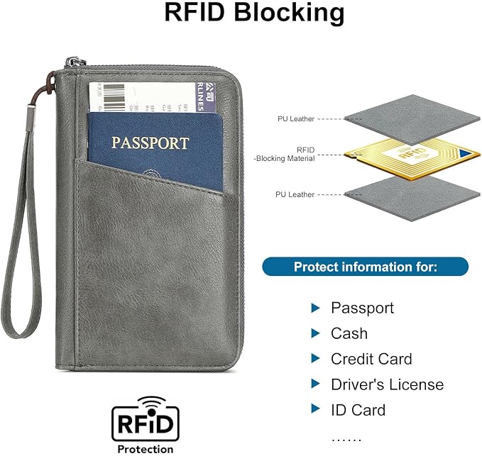 Family Passport Holder for Travel Women and Men Multiple RFID blocking Passport Holder MultiFunction Passport Wallet Passport Case Passport cover with Zipper