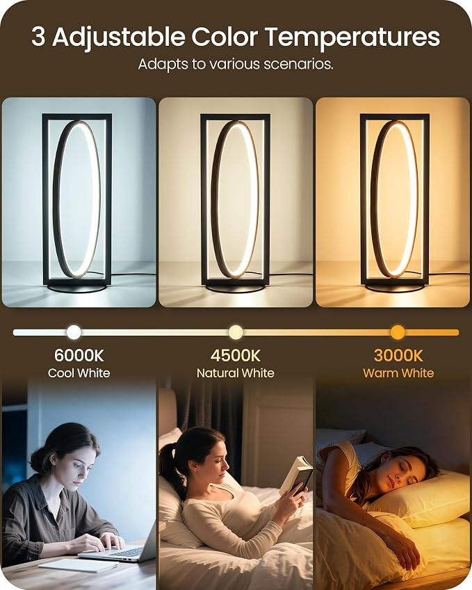 Modern LED Table Lamp, Dimmable Minimalist Bedside Lamp, 3 Color Temperatures, Angle Adjustable, Cute Desk Lamp, Nightstand Lamp for Living Room, Bedroom, Office, Black and Walnut K62TL05