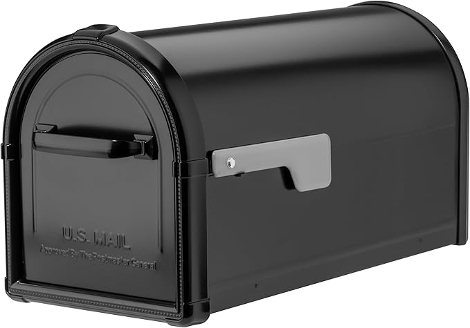 Architectural Mailboxes Hillsborough Post Mount Mailbox, Black, Large | Galvanized steel build for outside with rust-resistant powder-coat finish and a magnetic door closure. USPS approved.