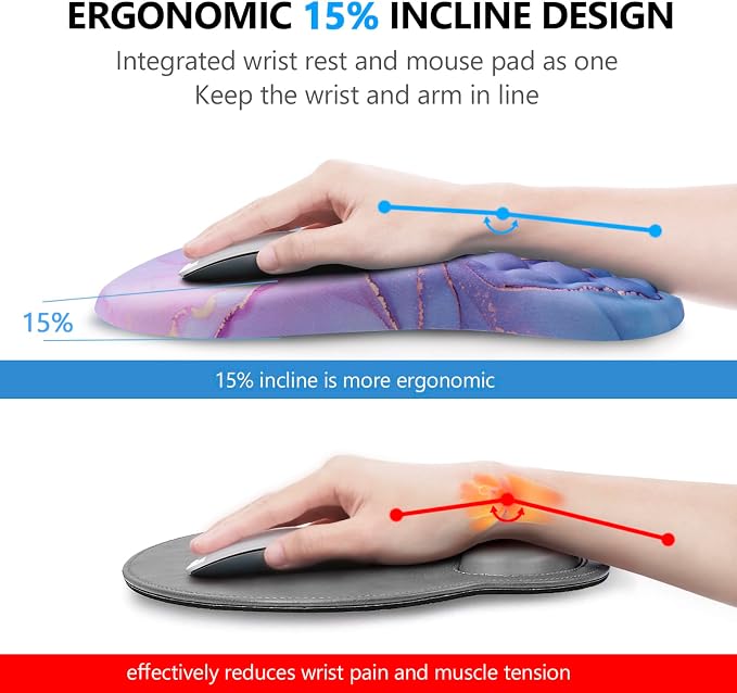 Mouse Pad Wrist Support, Laokiiy 2 in1 Keyboard Wrist Rest+ Ergonomic Mouse Pad, Non-Slip Wrist Rest for Computer Keyboard, Made Easy Typing & Relieve Wrist Pain(Blue Pink Marble)