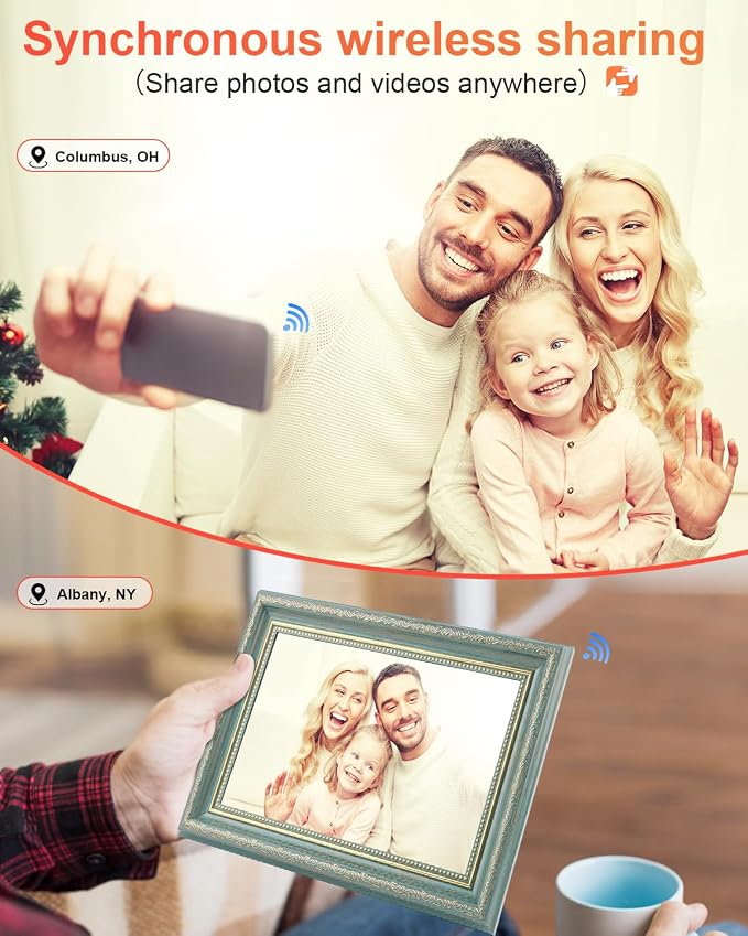 Frameo Digital Frame 10.1 Inch WiFi Digital Photo Frame with 32GB Storage, 1280x800 HD IPS Touch Screen Picture Frames Slideshow, Long Distance Realationship Gifts, Elderly Tech-Midnight Blue