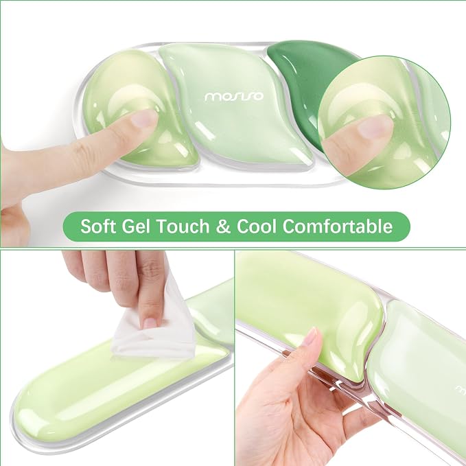 MOSISO Gel Keyboard Wrist Rest&Wrist Support for Mouse, Streamlined | Ergonomic Soft Cooling Gel Mousepad Pain Relief Easy Typing Pad Non-Slip Computer Laptop Home/Office, Green