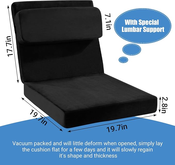 HOMBYS Recliner Seat Cushion with Lumbar Support Pillow and Adjustable Headrest, Medium Firm Foam Filling Chair Pad and Back Support, Non-Slip Design for Comfort and Pressure Reduce, Black