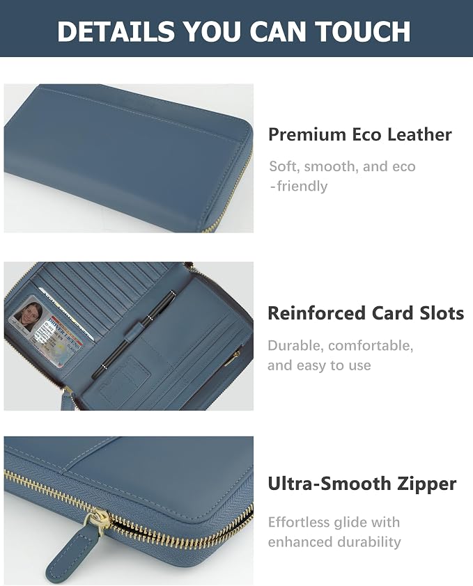 Large Travel Wallet for Women | RFID Blocking Zipper Wallet,Passport Holder Clutch with Wristlet