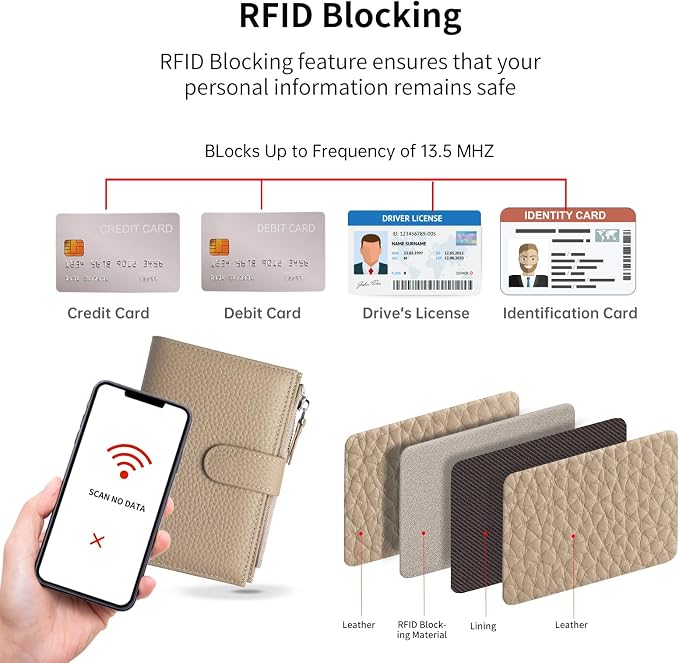Passport wallet and Card Slot Combo RFID Blocking Leather Travel Passport Wallet for Men and Women with Zippered Coins Pocket Passport holder, khaki Grey