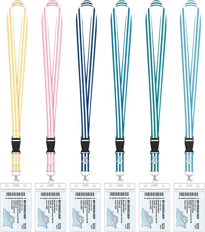 6 Pack Lanyards for Cruise Ship Cards with Waterproof ID Card Badge Holders for Royal Caribbean Cruise Essentials 2026（Stripes）