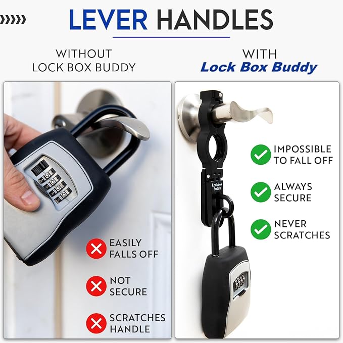 Fence Buddy - Secure Lock Box Attachment for Lever Handles - Realtors, Vacation Rentals and Real Estate Agent Supplies - Realtor Supplies for Key Lock Box for Keys with Code (1 Pack)