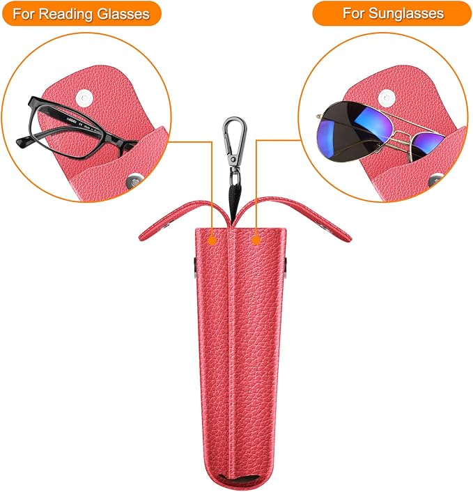 FINTIE Double Glasses Case with Carabiner Hook, Portable Vegan Leather Eyeglass Case Anti-scratch Sunglasses Pouch