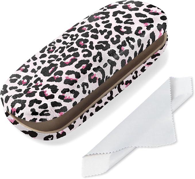 Glasses Case Hard Shell, Leather Protective Case for Sunglasses with Cleaning Cloth, Cute Eyeglass Cases for Women