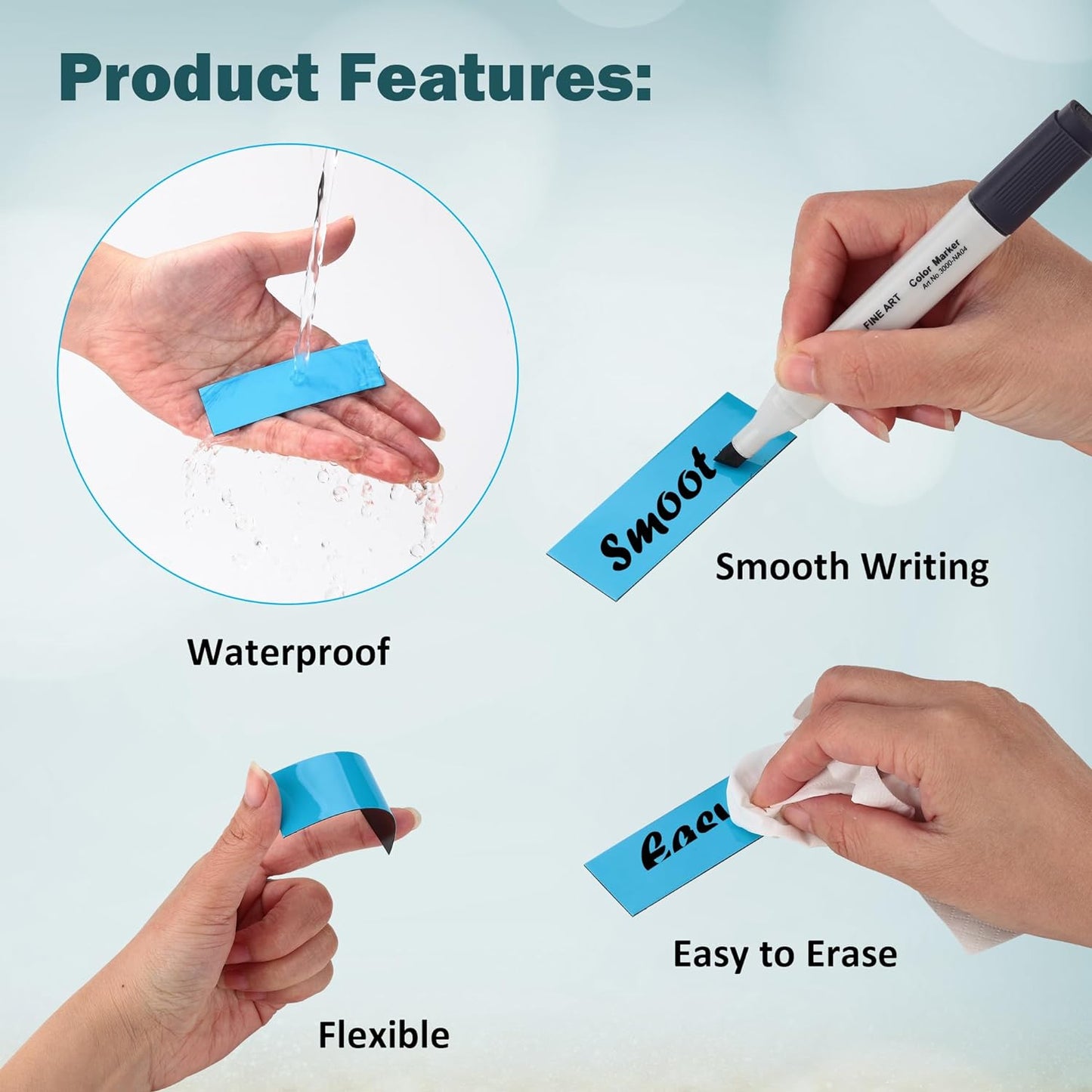 LLPT Dry Erase Magnetic Labels 0.5" x 2" 50 Packs Blank Writable Magnet Stickers Reusable for Refrigerator Shelf Whiteboard Toolbox Craft and Other Metallic Surfaces Blue (DML0520BL)