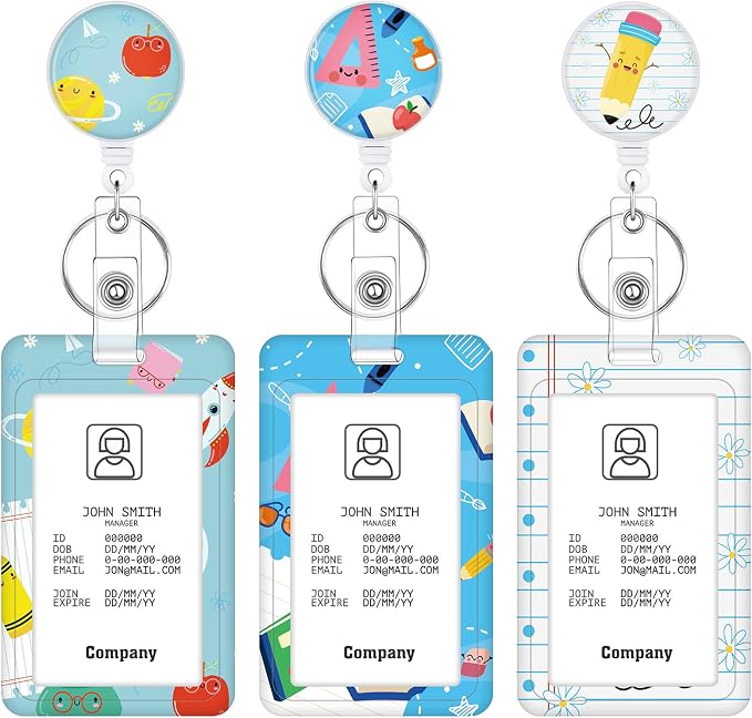 3 Set Badge Holder Retractable Reel Stationery Patterns ID Badge Holders with Clip Cute Name Badge Holders for Teacher Nurse Doctor Student Office Workers