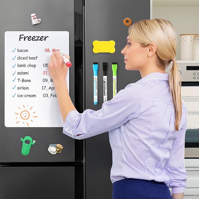 1 Pack Magnetic Dry Erase Board Sheet for Fridge, 12"x8" Erasable Refrigerator WhiteBoard w/ 4 Markers & 1 Eraser- Smooth and Flexible Small Magnet Blank Notepad for Home Kitchen Organizer and Planner