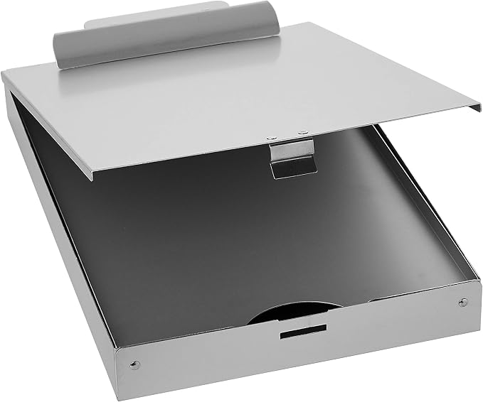 Amazon Basics Metal Clipboard with 2 Storage Compartments, Letter Size, 250 Sheet Capacity, Office Supplies with Self-Closing Latch, Silver, 10-Pack