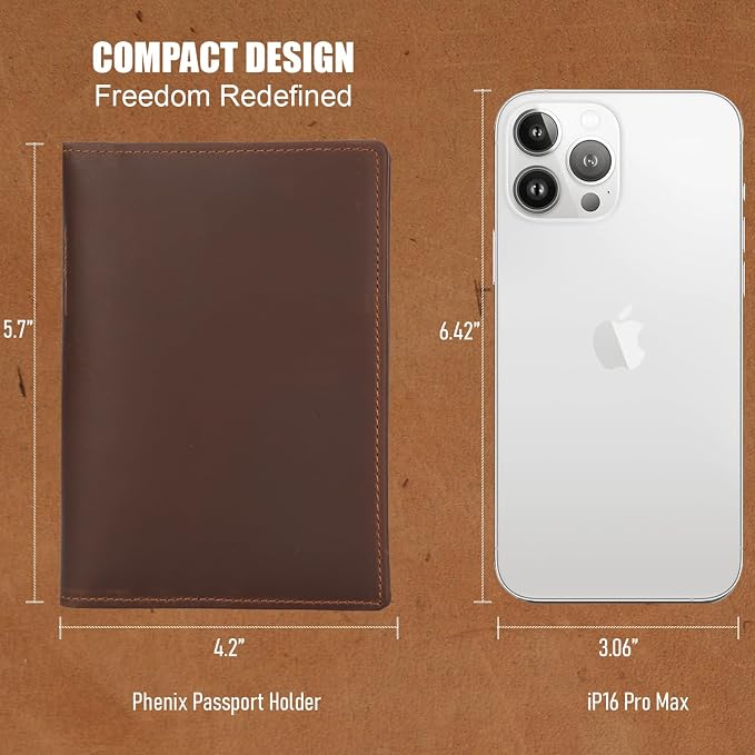 STAR VISTA Phoenix Leather Passport Holder, Full Grain Leather Travel Wallet - Slim, Bifold, RFID Blocking, ID Window, Coin Pocket, Card Slots, SIM Slots, AirTag Holder