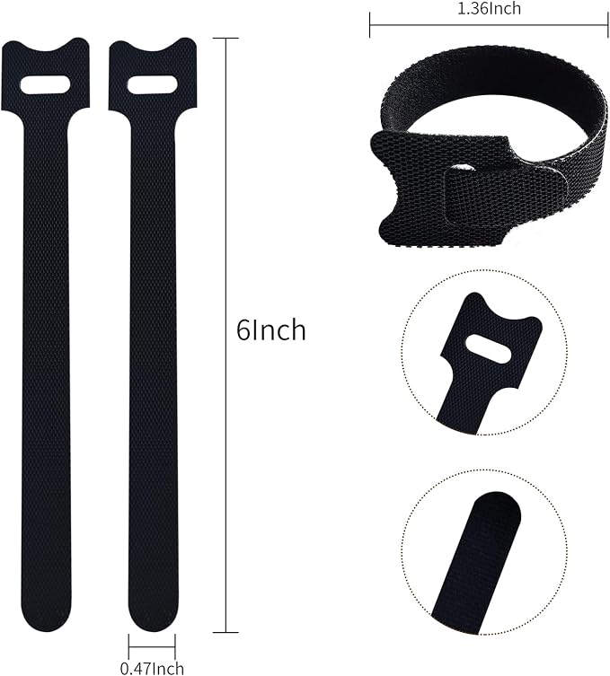 100 PCS 6 Inches Black Reusable Cable Ties, Adjustable Cord Straps, Cable Organizer, Cord Wrap and Hook Loop Cords Management