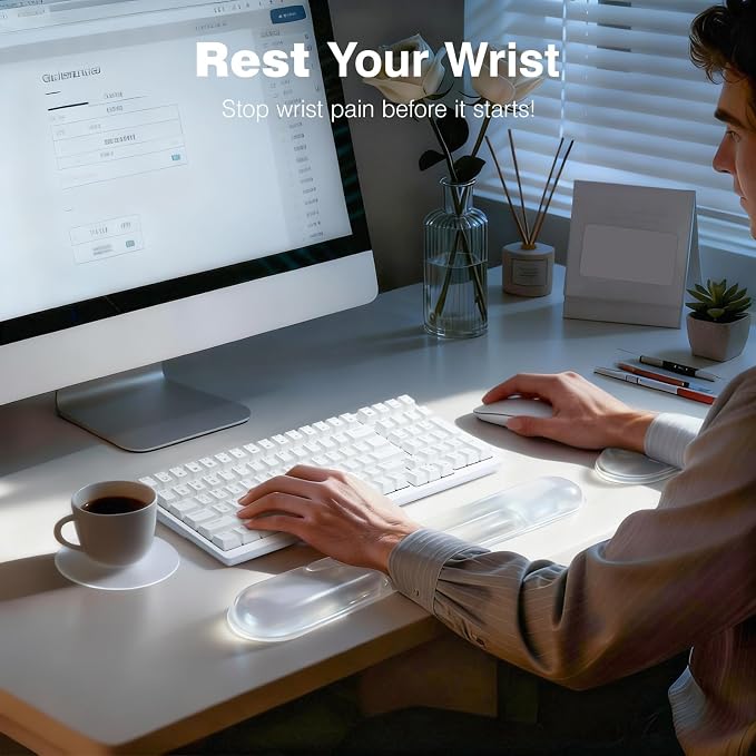 Ospelelf Ergonomic Gel Wrist Rest Set for Mouse and Keyboard, Support for Typing & Gaming, Relieve Carpal Tunnel Wrist Pain, Sweat-Proof & Easy to Clean, for Office, Programmer, Home Computer Use