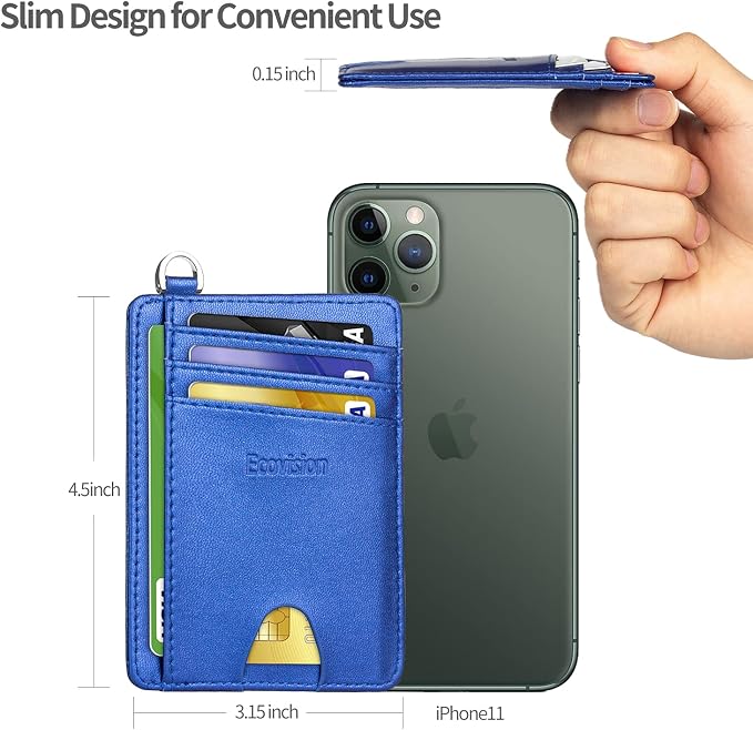 Slim Minimalist Front Pocket Wallet, RFID Blocking Credit Card Holder Wallet with Detachable D-Shackle for Men Women