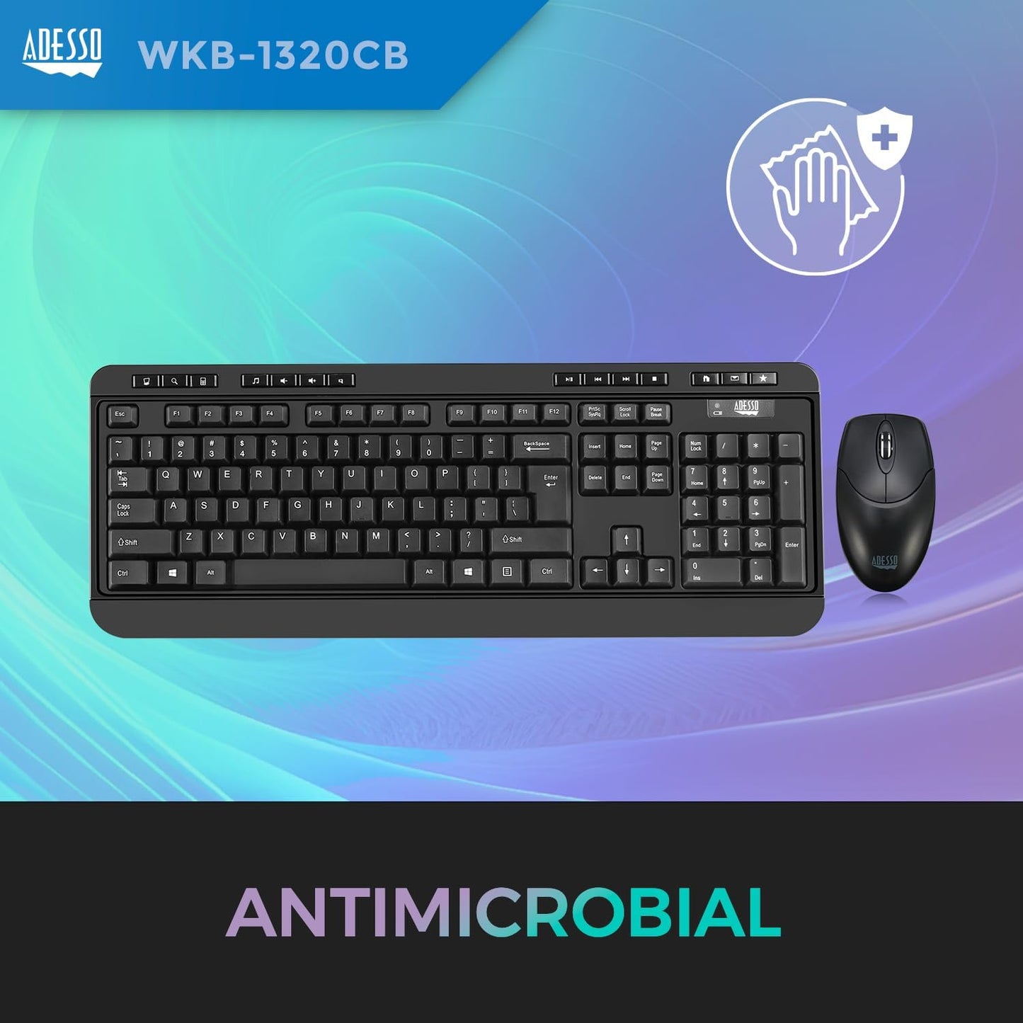 Adesso WKB-1320CB EasyTouch - Wireless Desktop Keyboard and Mouse Combo, Black