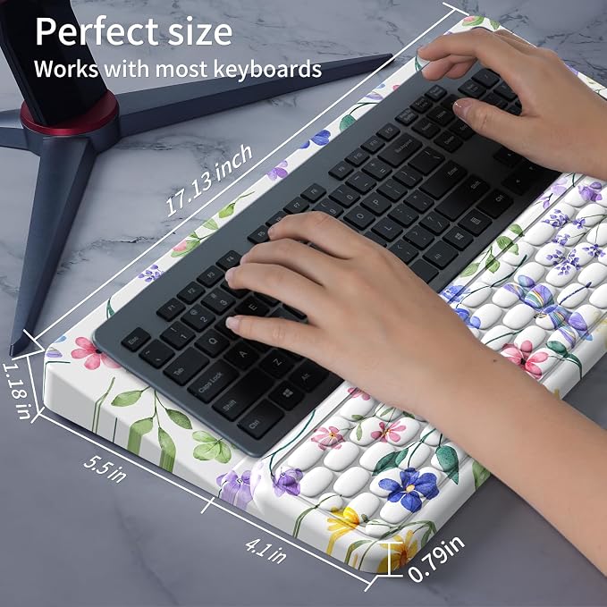 Wrist Rest for Computer Keyboard, Keyboard Wrist Rest, Ergonomic Keyboards Holder for Easy Typing Working, Wrist Pad for Keyboards with Comfortable Wrist Rest for Keyboard White Flower