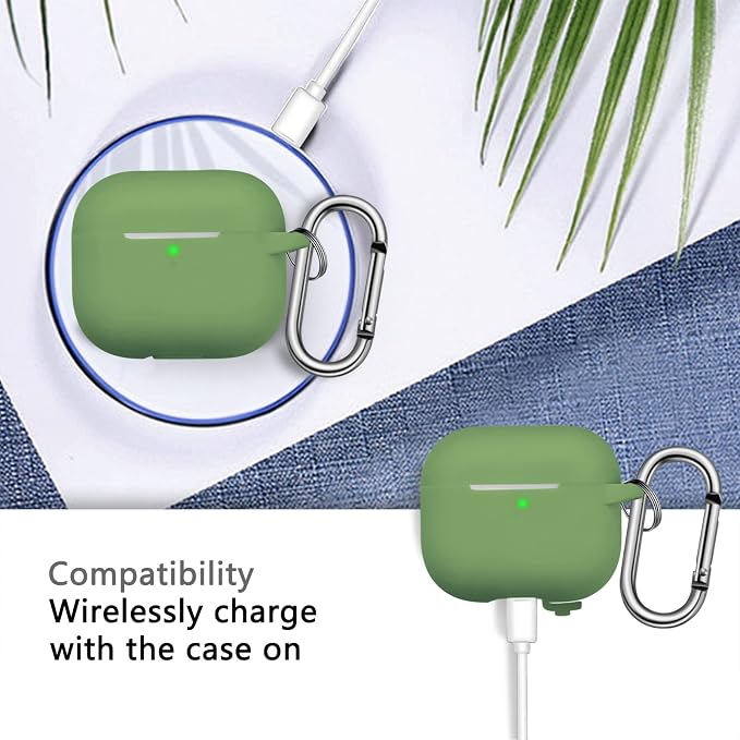 Compatible with AirPod 3 Case Cover, Silicone Protective Accessories Skin with Keychain Compatible with Apple AirPod 3rd Generation 2021 for Women Men Girls Boys,Front LED Visible,Grass Green