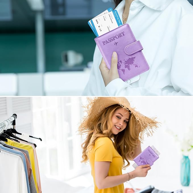 Eoehro Passport Holder for Travel Essentials, Passport Wallet Cover Case for Travel Must Haves Accessories,Passport Book Holders for Women and Men(Light Purple)
