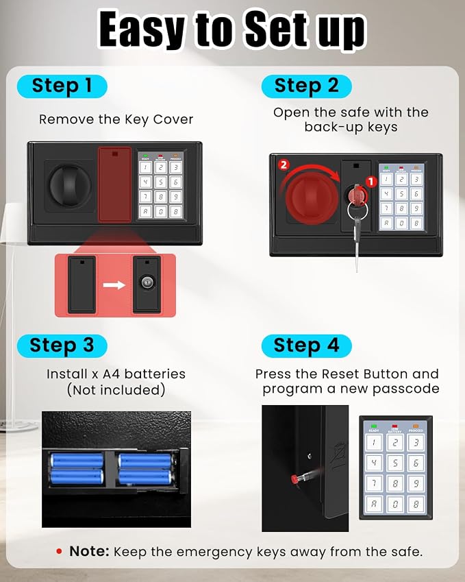 Large Home Safe 3.3 Cuft, Digital Security Safe Box with Smart Alarm System, Wall & Floor Mount Anti-Theft Safe, Removable Shelf & Mute Mode, Safe for Documents, Jewelry, Cash & Valuables