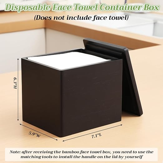 Disposable Face Towel Holder Wooden Facial Towel Storage Box with Lid for XL Black Bathroom Counter Organizer for Makeup Remover Wipes Vanity Travel Essentials