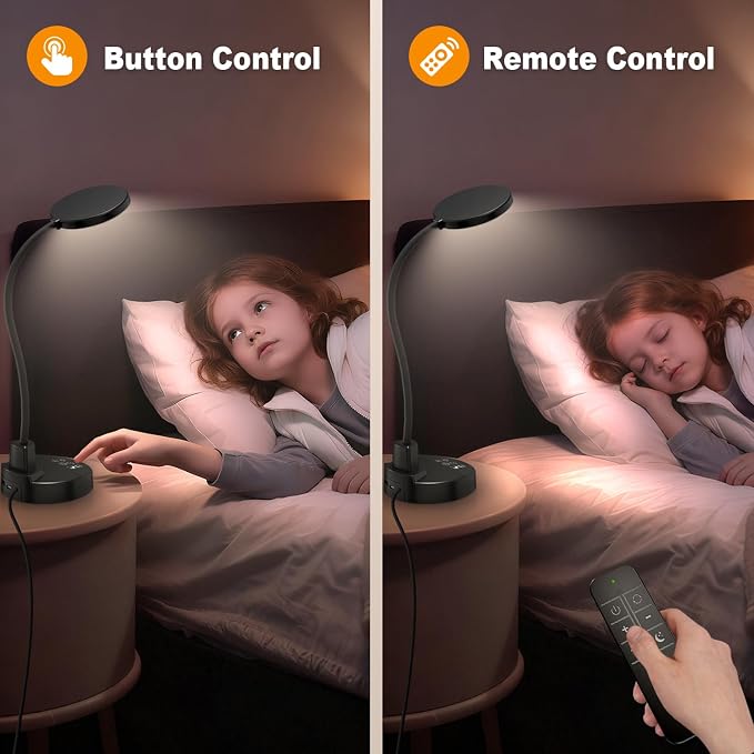 15W LED Desk Lamp with USB Charging Ports, [Button & Remote Control] Dimmable Table Lamp with 3 Color Modes, 5 Brightness Levels, 4 Timers, Flexible Reading Light for Home Office, Bedroom, Kids Study