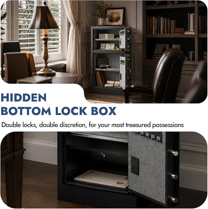 KAER 8.6 CuFt Extra Large Heavy Duty Home Safe Box with Hidden Lock Box | Dual Door, Digital Keypad, Adjustable Shelf, Anti-Theft Alarm, for Home Office Documents, Fireproof Waterproof Bag
