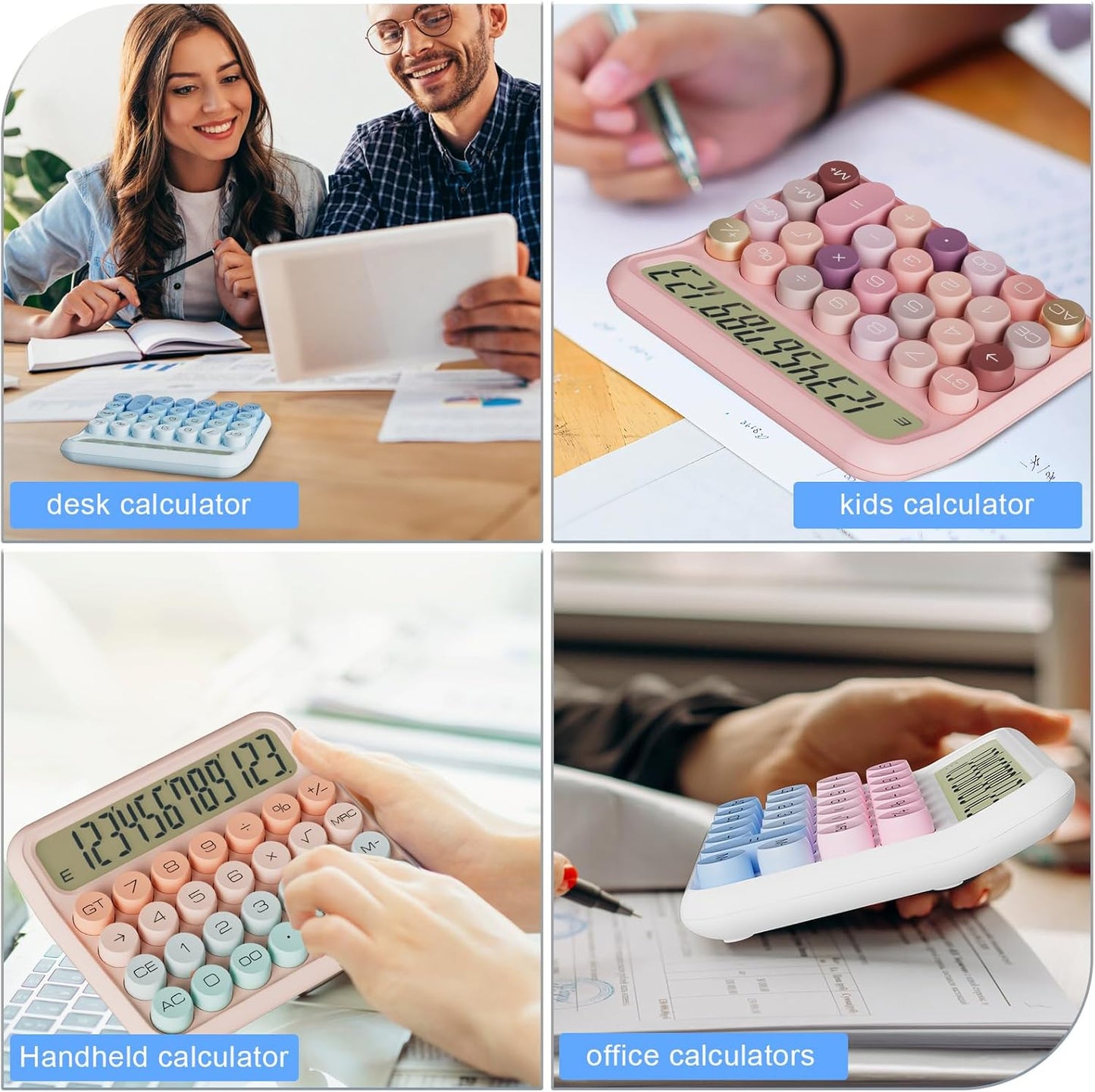Mechanical Calculator 12 Digit Extra Large 5-Inch LCD Display, DECKLIT Battery Desk Calculator, Big Buttons Easy to Press Office Calculators Desktop, 15°Tilt Screen for Kids Calculator(Colourful)