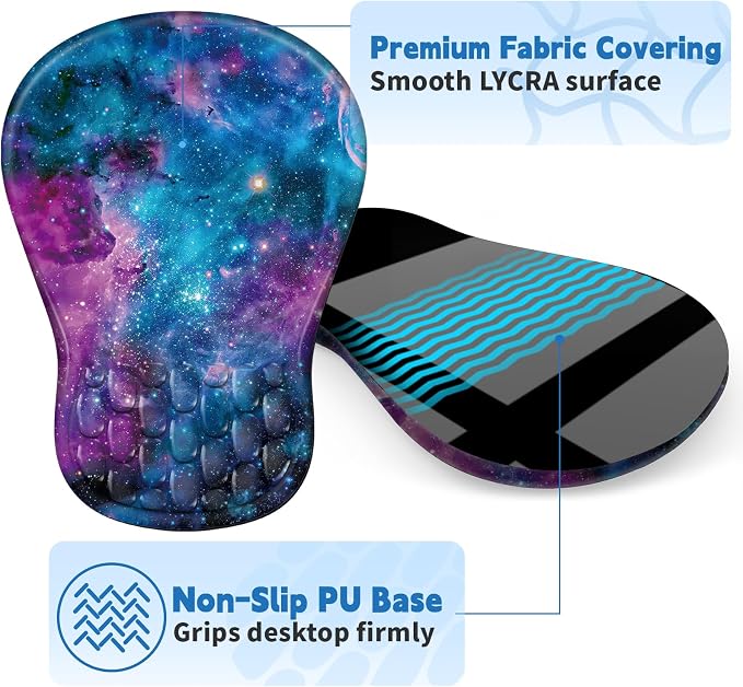 YIWEI Ergonomic Mouse Pad with Wrist Rest for Carpal Tunnel Pain Relief | Memory Foam Wrist Support,Non-Slip Rubber Base, Keyboard Computer Mousepad,Lycra Cloth Surface,Gaming Home Office