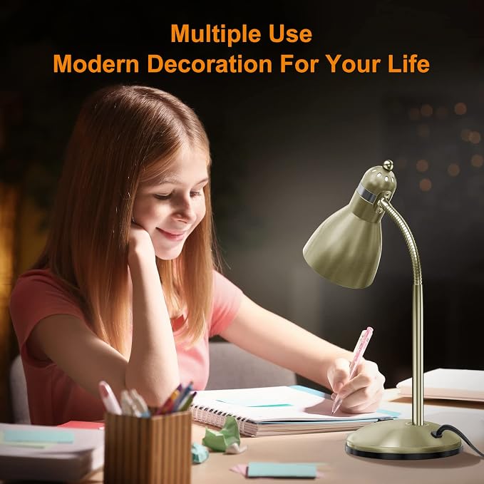 LEPOWER Metal Desk Lamp, Adjustable GooseNeck Reading Light for Bedroom | Compact & Sturdy, Space-Saving for Bedside & Dorm, E26 Table Lamp, Eye-Caring, Ideal for Study, Office, Back to School