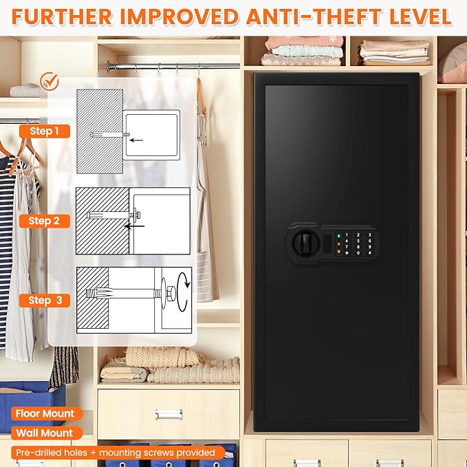 31.5"H Large Safe Box for Home & Office | 8.0 Cu Ft Heavy Carbon Steel Safe | Electronic Combination Lock | Double Safer - Add A4 Fire Waterproof Bag & Built-in Lock Box | Wall & Floor Mount for Valuable