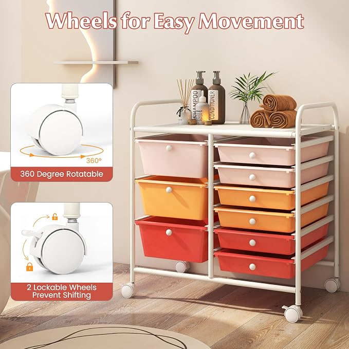 RELAX4LIFE 9 Drawer Rolling Storage Cart - Mobile Drawer Carts for Craft Art Supply Paper Salon, Utility Cart on Wheels for Classroom Teacher School Office, Rolling Cart with Drawers (Macaron)
