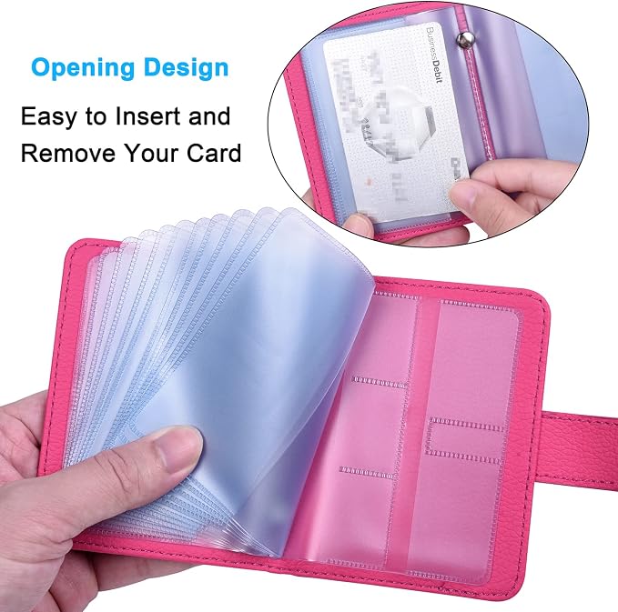 Wisdompro Slim PU Leather Credit Card Holder, Vertical Hot Pink | RFID Blocking Wallet Debit Card Protector, Organizer Case, Card Case, 20 Card & 7 Memory Card Slots, with Magnetic Closure