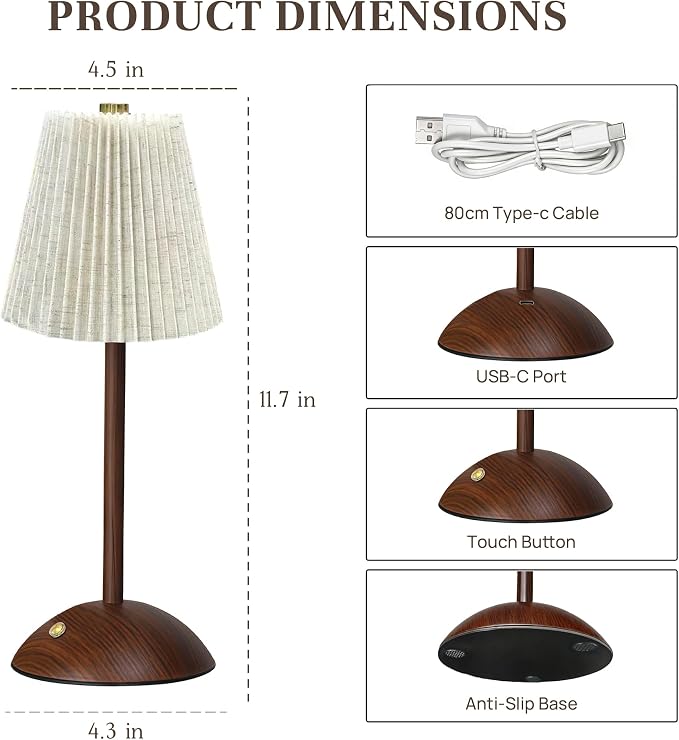 Small Vintage Cordless Table Lamp, 5000mAh Battery Operated, 3 Color Stepless Dimming Up, Bedside Vintage Flower Desk Lamp for Bedroom Living Room, Dorm, Home, Office Decor (Beige)