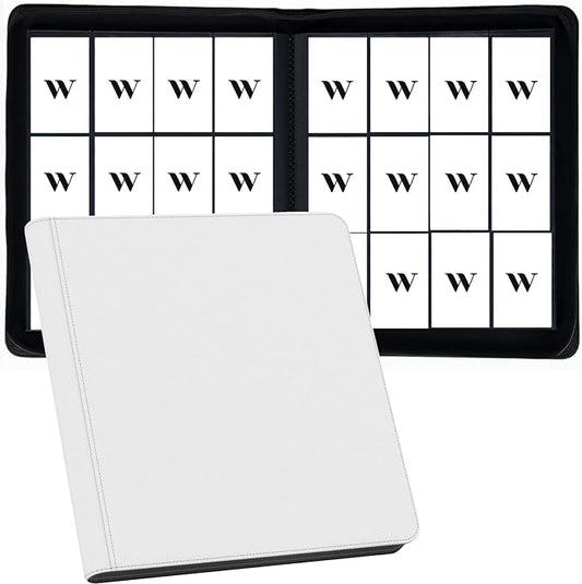 12 Pocket Card Binder, 720 Pockets PU Leather Zipper Trading Card Collection Album, Side-Loading Card Storage Folders for MTG, TCG, Game/Sport Crads (White, 12 Pockets)