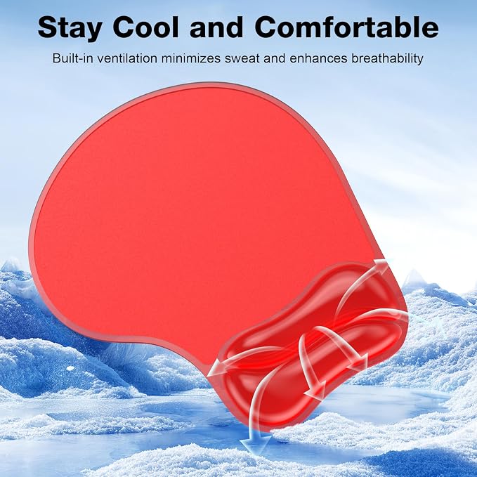 Gel Mouse Pad with Wrist Rest, Ergonomic for Laptop, Non-Slip Base | Cooling Gel Comfort, Soft Squishy Wrist Support, Easy to Clean, Non-Slip PU Base, for Office & Home Desk Red