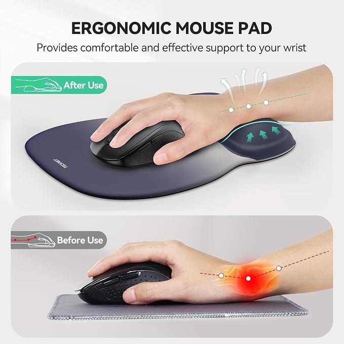 TECKNET Gel Ergonomic Mouse Pad with Wrist Rest, Non-Slip PU Base, Gradient | Comfortable Gel Cushion, Pain Relief, Smooth and Waterproof Surface, Mouse Pad with Wrist Rest for Office, Gaming and Study
