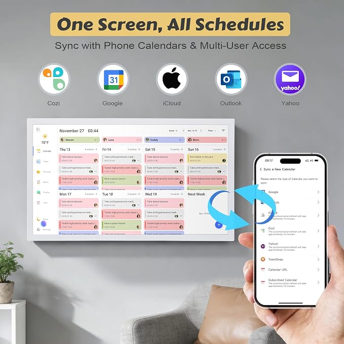 COMIX 27-inch Smart Digital Wall Calendar - Large HD Touchscreen Family Command Center, Real-Time Sync with Google, Apple & Outlook Calendar, Digital Photo Frame with Meal Planner & Task Manager