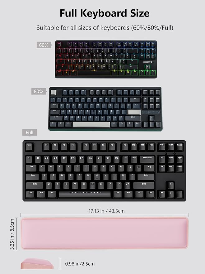 TopMade Keyboard Wrist Rest, Cooling Gel & Upgrade Soft Memory Foam Design Wrist Support for Keyboard, Full-Size Keyboard Hand Rest Pad, Ergonomic Palm Rest for Long Hours of Work, Gaming, Pink