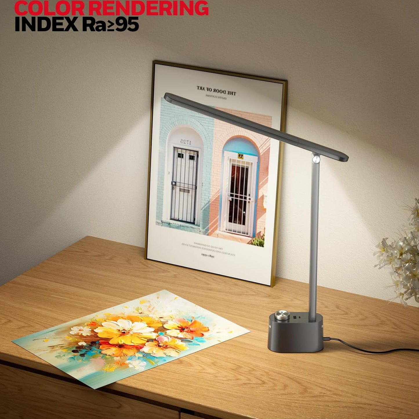 Honeywell Upgraded LED Desk Lamp - H01 Pro Sunturalux™ Foldable Desk Light with USB A+C Charging Ports, 3 Color Modes Dimmable Table Lamp for Home Office Reading(Black)